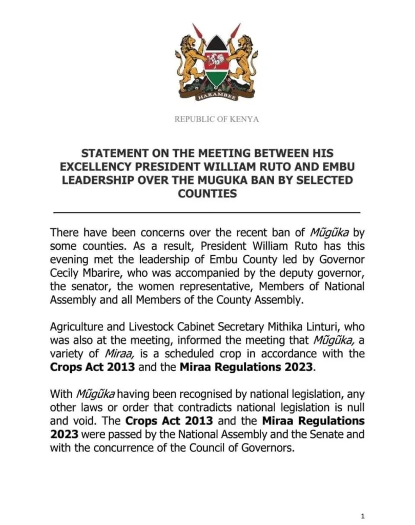 President Ruto Reverses Muguka Ban